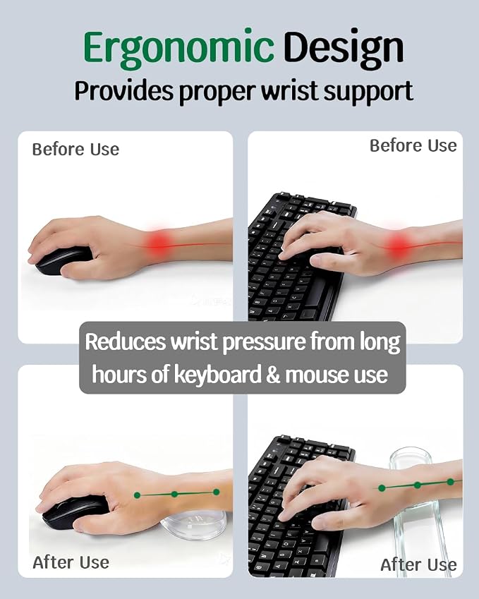 Clear Gel Keyboard Wrist Rest with Mouse Pad Wrist Support, Ergonomic Wrist Rest for Computer Keyboard and Mouse, Non-Slip Cooling Keyboard Pad for Office, Gaming & Laptop (Transparent)