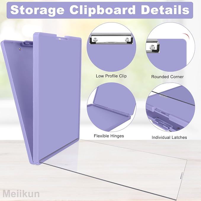 Meiikun Clipboard with Storage, Plastic Clip Boards 8.5x11 Folder with Clear Panel for Dry Erase Quick Reference, Clip Board Storage Clipboards Case for Teacher School Office Supplies (Pale Purple)