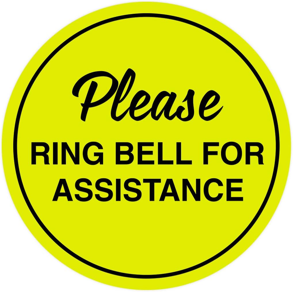 Signs ByLITA Circle Please Ring Bell For Assistance Wall or Door Sign | Easy Installation | Front Desk Reception Sign (Yellow/Black) - X-large (10 Pack)