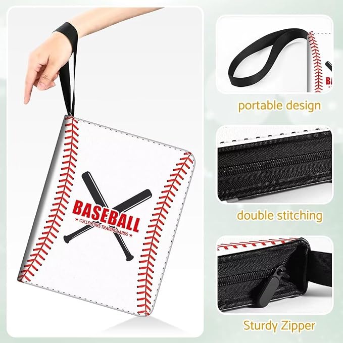 Baseball Card Binder Holder 900 Pockets with 50 Removable Sleeves, Portable Sports Trading Cards Binder Album Collector Organizer Protectors with Zipper,Waterproof
