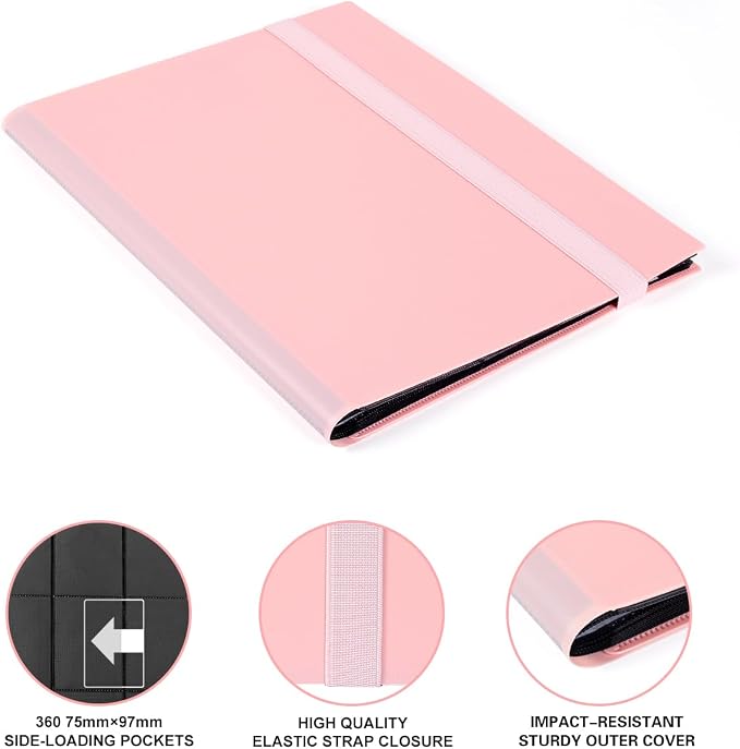 GEAoffice Card Binder, 9 Pockets Trading Card Album Folder, 360 Side Loading Pocket Binder for Sports&Game Cards, MTG, and Other TCG