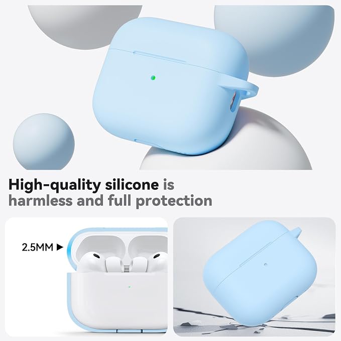Ljusmicker for AirPods Pro 3 Case 2025 with Cleaner Kit,Sky Blue | Soft Silicone Protective Cover for Apple AirPod Pro 3rd Generation Case with Keychain for Women Men,Shockproof