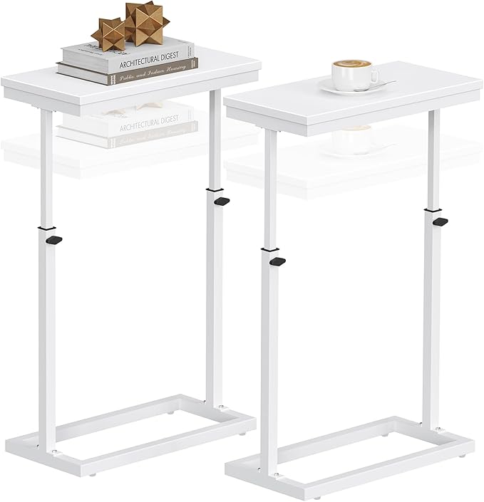 TUTOTAK End Table, Side Table, Tall Couch Table, Sofa Table, Set of 2 | for living Room, Bedroom, White TB01BW0832
