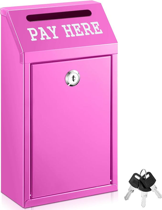 Yaocom Safe Metal Cash Box for Farm Stand – Money Drop and Secure Donation Collection, Wall Mount Lockable Unit with Pre Drilled Holes for Outdoor Self Serve(Rose Red,10.2 x 5.7 x 2.8 Inch)