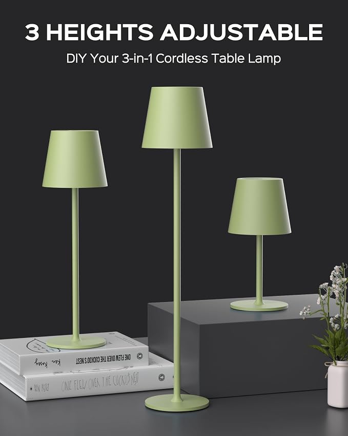 JACKYLED Cordless Table Lamps Rechargeable, 3 Adjustable Height, 5000 Capactiy Operated, 3 Colors Smooth Dimming, Portable LED W