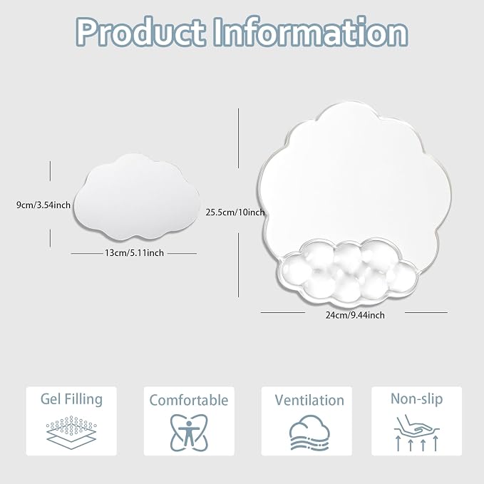 Cloud Mouse Pad with Wrist Rest Support, Erogonomic Mousepad for Office | Cooling Comfort Pain & Fatigue Relief Easy to Clean Office Accessories