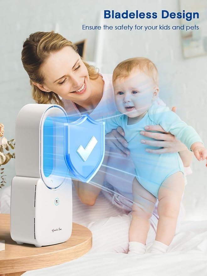 let'me Desk Fan, Portable Bladeless Fan 11.8 inch Small Personal Cooling Fan with 5 Colors Touch Control LED Light, Quiet Table Fan for Office, Home, Bedroom