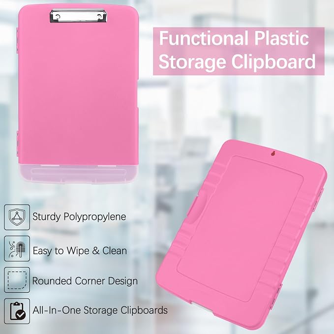 Meiikun Clipboard with Storage, Plastic Clipboards 8.5x11 with Pen Holder, High Capacity Nursing Clipboard Folder, Side Opening Storage Clip Board for Office Work Nurses Teachers (Pink)
