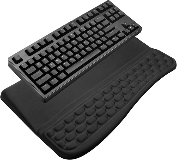Computer Keyboard Stand with Wrist Rest Support Pad, 02-Black | Ergonomic Comfy Tilted Keyboard Stand Riser Holder Pad for Pain Relief, Soft Memory Foam Desk Cushion for Office Home