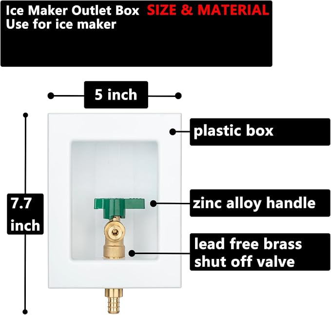 (1 Pack) Lidertik 1/2 inch Crimp PEX-B Pre-Assembled Ice Maker Outlet Box Valve 1/4 inch Recessed Refrigerator Water Line Wall Box with Shut Off Valve LI-ZBQH-520