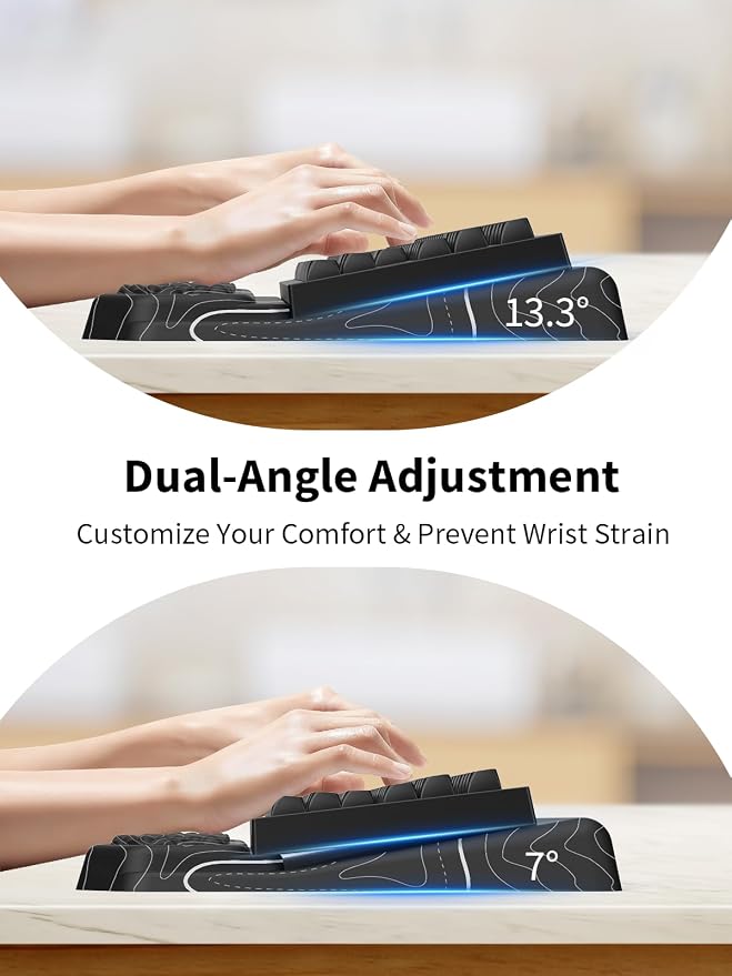 3-in-1 Ergonomic Keyboard Stand with Wrist Rest & Mouse Pad Set,Topographic | Comfy Keyboard Riser Holder Soft Mousepad with Massage Design, Memory Foam and Non-Slip PU Base for Pain Relief