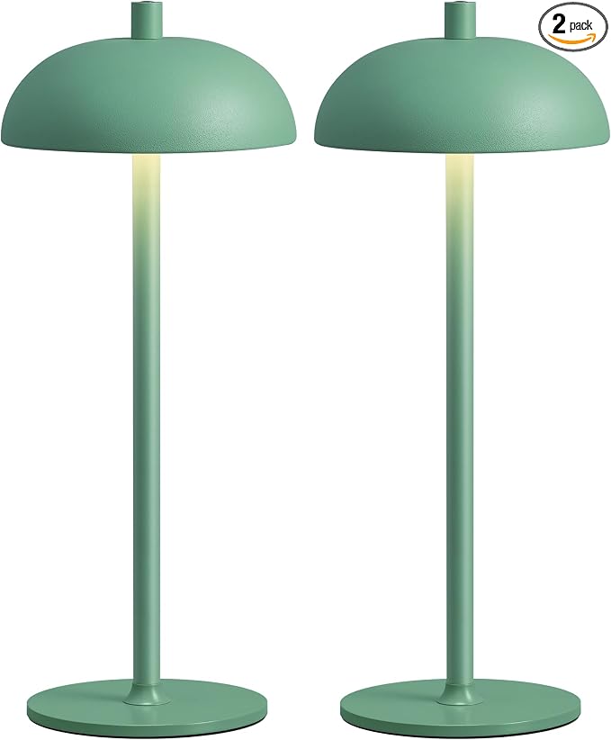 12" Cordless Table Lamps Set of 2, Green Modern Portable Desk Lamp | LED, 3 Color Dimming, Rechargeable, Battery Operated Lights for Bedroom, Outdoor, Restaurant, Bedside, Night Light, Gifts