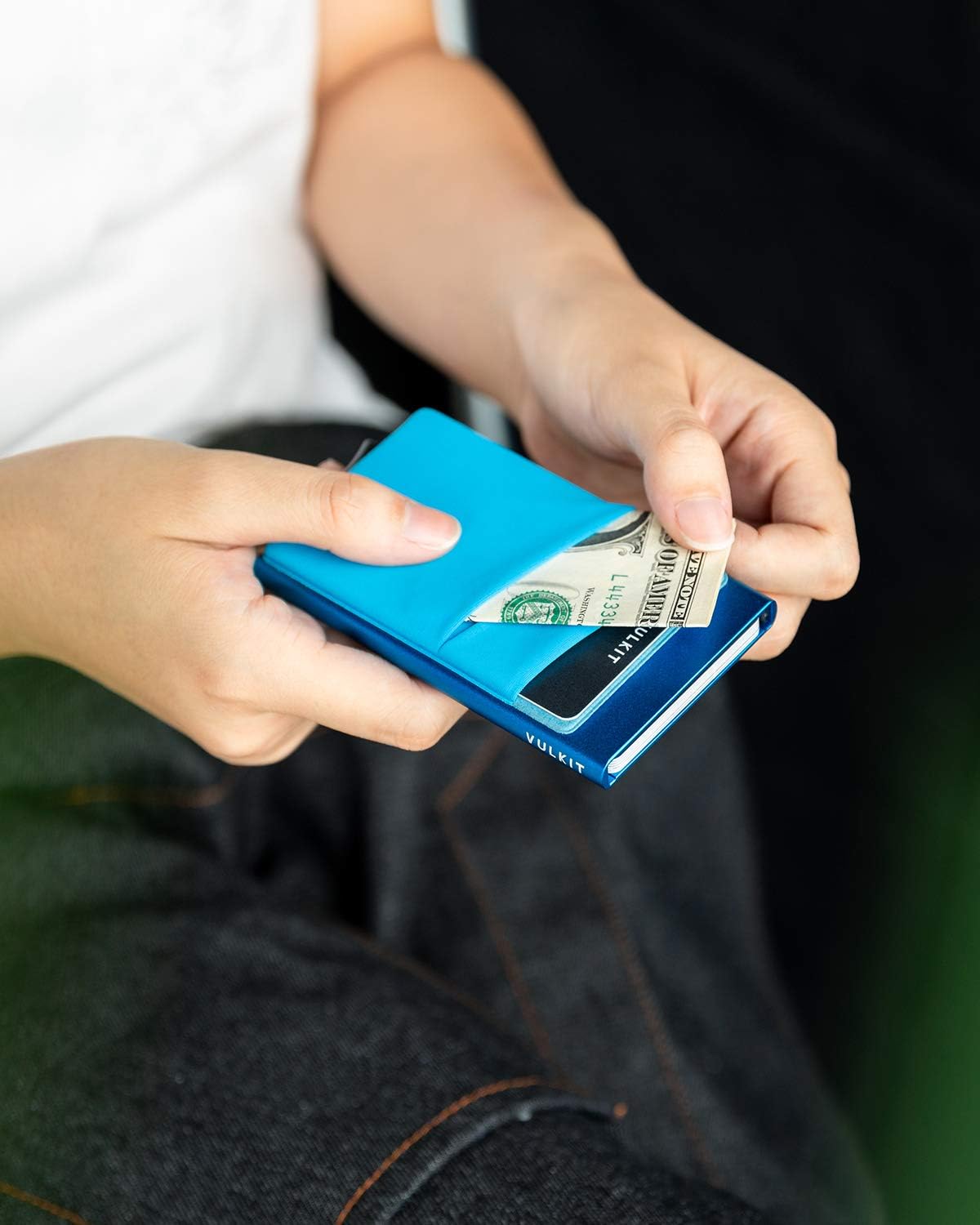 VULKIT Card Holder with Money Pocket Pop Up Wallet RFID Blocking Slim Metal Bank Card Case Holds 5 Cards and Notes