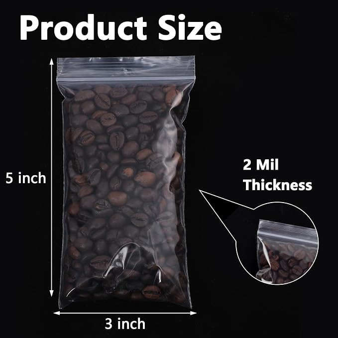 BESARME 1000 PCS 3" x 5" Small Plastic Bags for Jewelry Mini Clear Plastic Poly Bag 2 Mil with Resealable Lock Seal Zipper for Storage Gifts Candy Screws