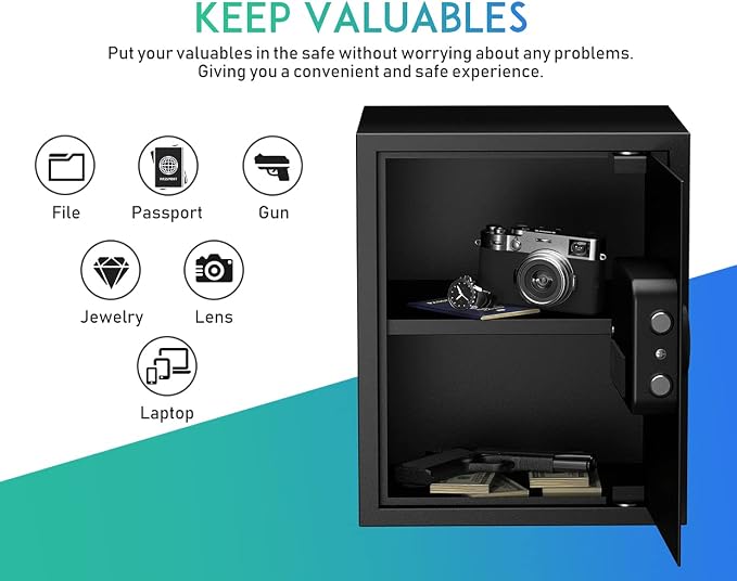 RPNB Digital Home Safe Box,Personal Safe,Money Safes for Home,1.52 CuFt | Cabinet Safes with Keys,Electronic Code Lock,Small Metal Safe for Home,Steel Alloy,Office,Hotel,Business,Jewelry