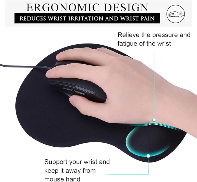 JIKIOU Ergonomic Mouse Pad with Gel Wrist Rest 2 Pack, Portable Small Black | Upgraded-Prevent Gel Leakage, Ergonomic Design for Pain Relief, Cooling Gel filled, Smooth Lycra Surface, Non-Slip PU Base