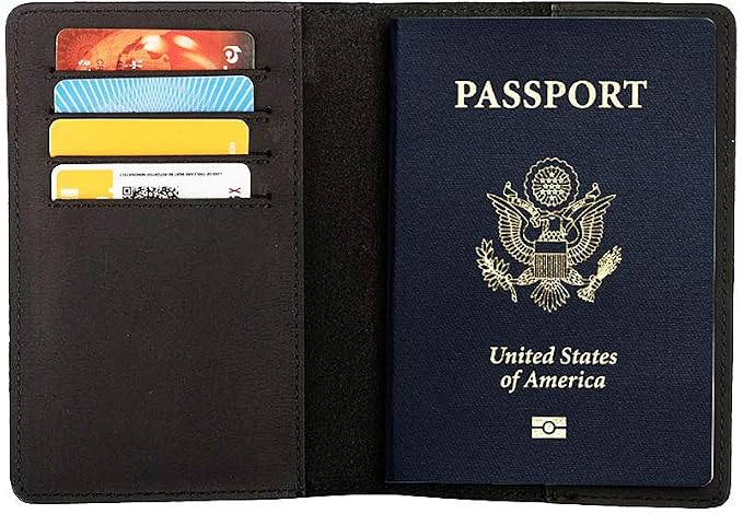 Genuine Leather Passport Holder Travel Wallet RFID Passport Cover Case for Women Men (Black)