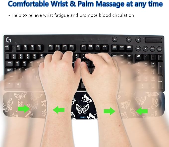 BRILA Keyboard Wrist Rest Support Cushion Pad for Computer, Laptop, Office Work, PC Gaming - Memory Foam Gel with Massage Holes Design - Non-Slip Easy Typing Wrist Pain Relief