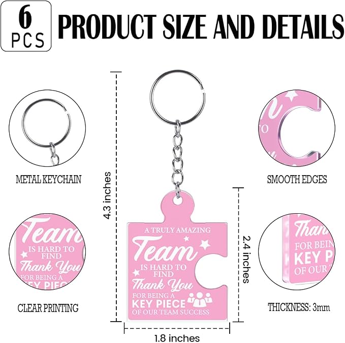 Team Appreciation Gifts Bulk Thank You Keychains for Coworkers | Gift Set for Employee, Staff, Teachers, Teamwork Puzzle Piece Keyring, Acrylic