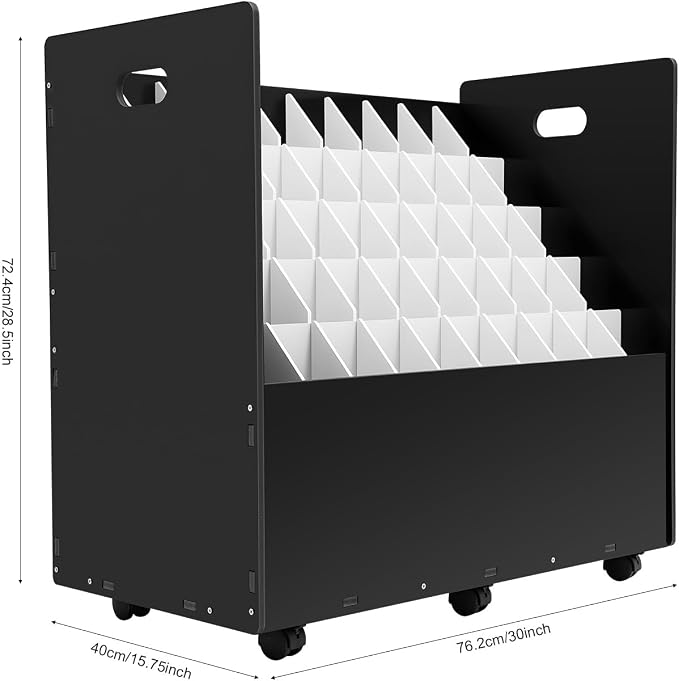Blue Print Storage Organizer with Wheels, 50 Slots Mobile Blueprint Storage Rack Cart, Construction Plan Holder Roll Files Cart Map Poster Storage Cabinet for Office Home School, Black