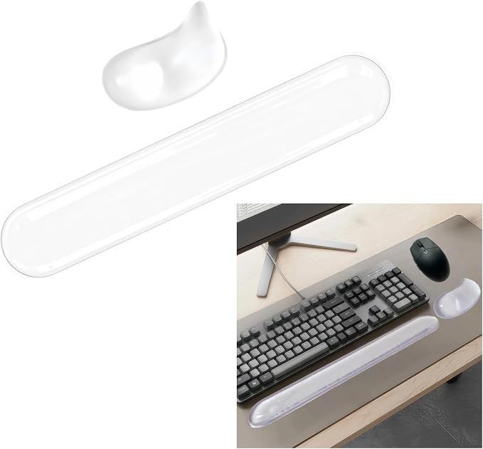 Gel Wrist Rest for Keyboard,Office & Gaming,White Silicone 2-Piece Set | Clear white silicone gel, office/gaming,60%/68%/75% keyboards,mouse rest,cooling,non-slip, easy cleanErgonomically designed