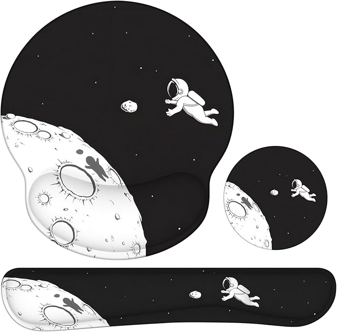 Ergonomic Mouse Pad with Wrist Rest and Keyboard Wrist Rest, Mousepad | Memory Foam Wrist Rest for Computer Keyboard, Pain Relief, Non-Slip Base, Mouse Pad with Wrist Support for Gaming, Astronaut