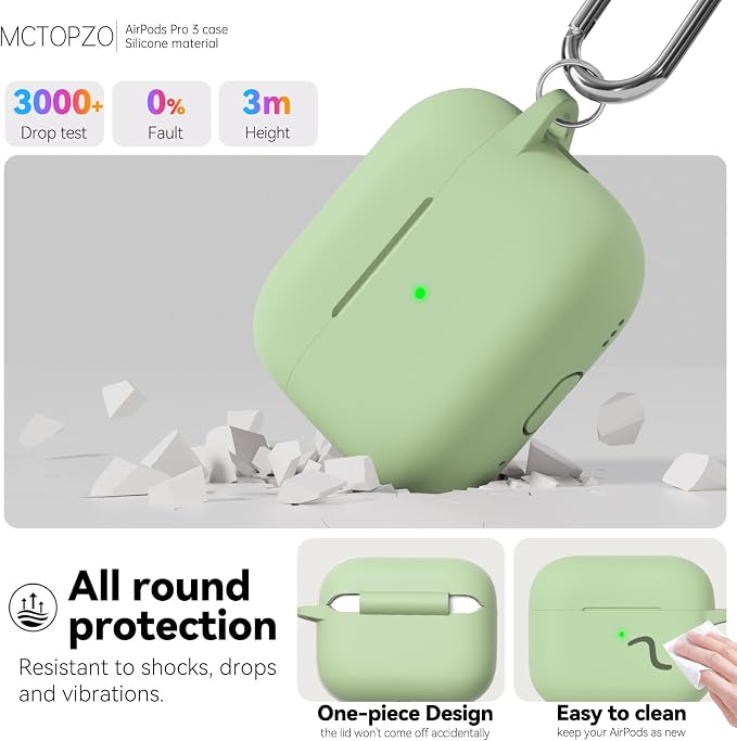 for AirPods Pro 3 Case 2025,Come with Cleaner Kit,Pastel Green | Silicone Protective Cover for Airpod Pro 3rd Generation Case with Keychain,for Women Men,One-Piece Design,Shockproof