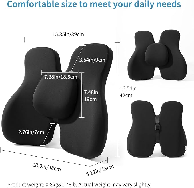 Lumbar Support Pillow, Memory Foam Back Support for Office Chair | Ergonomic memory foam lumbar support helps improve posture, reduce back pressure, and fits most office chairs and car seats.