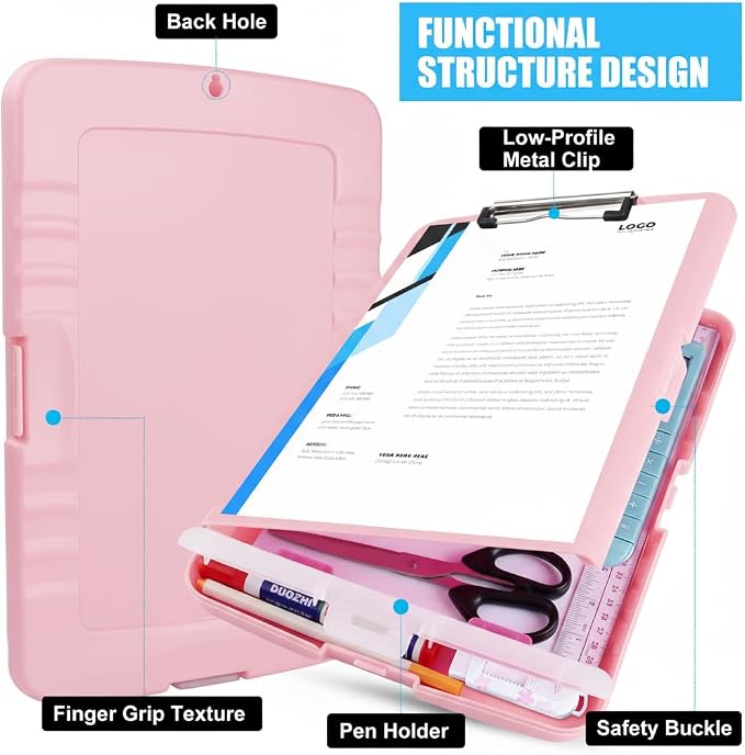 Plastic Clipboard with Storage,Clip Boards 8.5x11 Heavy Duty,Large Capacity Cute Nursing Clipboard with Pen Holder,A4 Letter Size for Women Teachers Work,School,Office, Light Pink