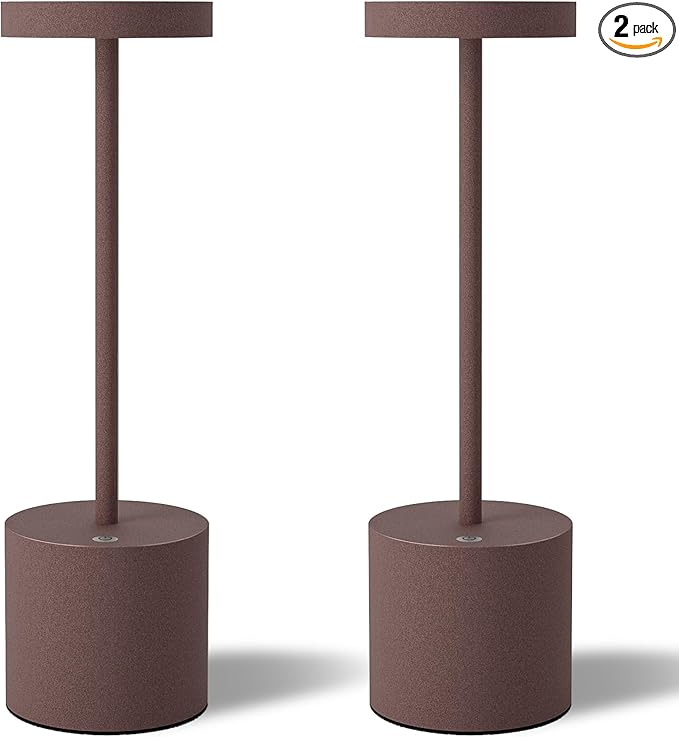 TBBGA LED Cordless Table Lamps Set of 2, 5000mAh Rechargeable Table Light | Portable Outdoor Table Lamp, 3 Color Stepless Dimming Battery Powered Lamp for Dinner/Patio/Restaurant/Bedroom (Rust)