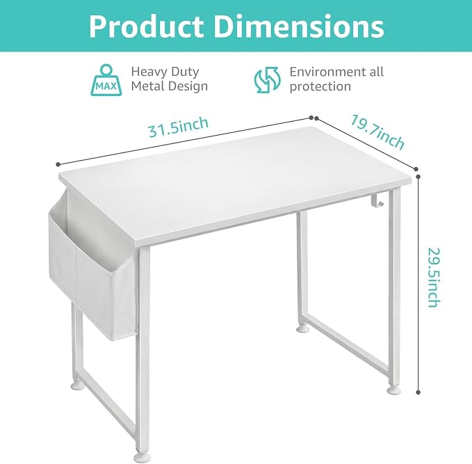 Lufeiya White Small Desk for Bedroom - Student Kids Study Writing Table for Home Office Bedroom Small Spaces 32 Inch Modern Mini Laptop PC Computer Desks, White