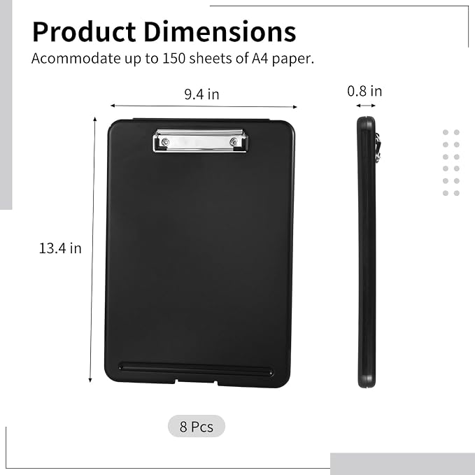 8 Pcs Clipboards with Storage - 9.4 x 13.4 Plastic Nursing Clip Boards, Sturdy File Storage Compartments with Pen Holder, Waterproof Clipboard Folder for Nurses, Teachers, Offices