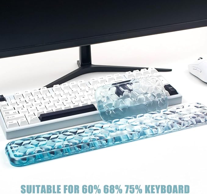 Gel Keyboard and Mouse Wrist Rest Set – Water Ripple Wrist Rest for Computer Keyboard 60%/68%/75%, Comfort & Support for Typing and Gaming (Blue Gradient)