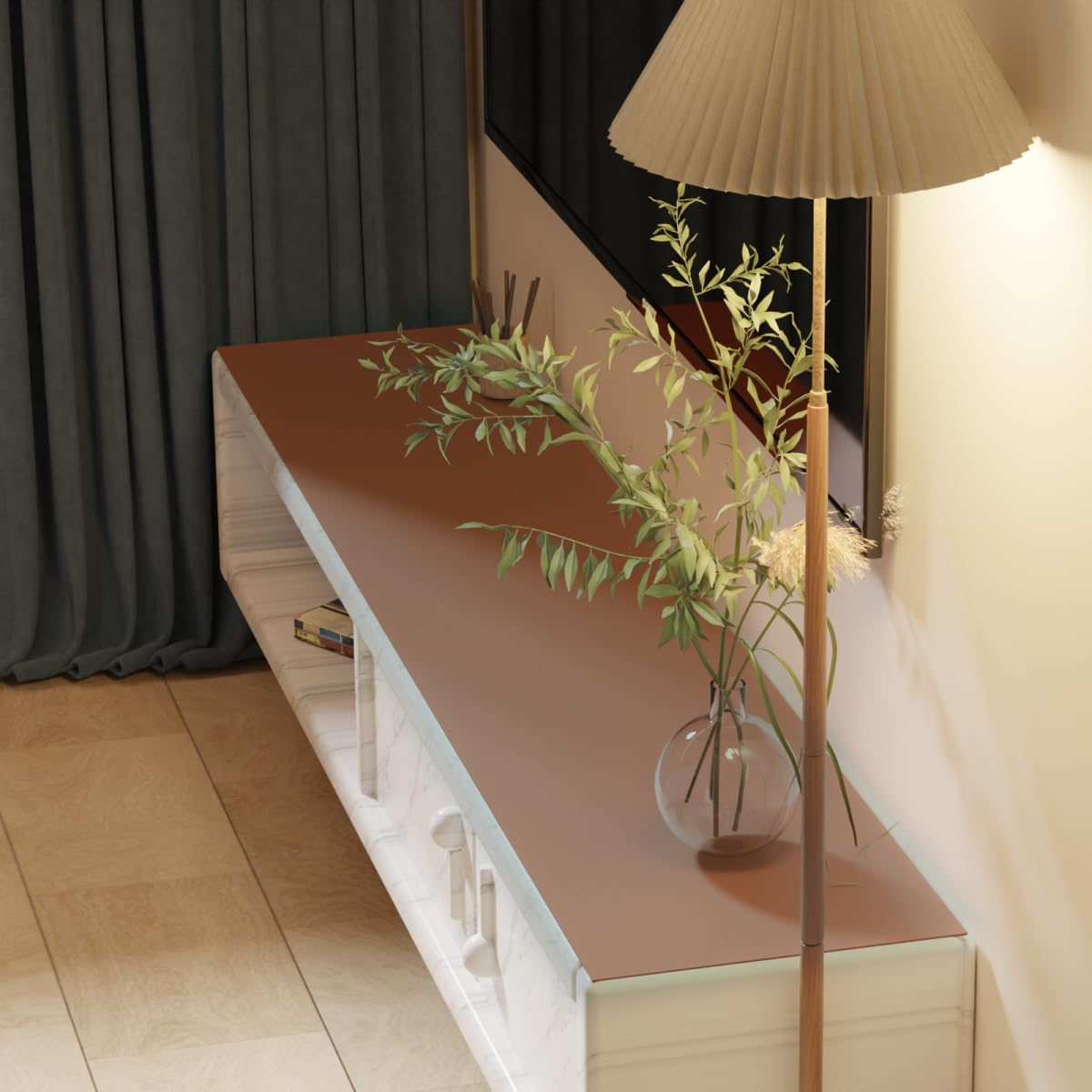 Leather Table Cover,1.8mm Thick,12x90 Inch Table Protector,Glass Table Protector,Table Sticker Cover,Desk Covers On Top of Desks.(Brown+Gray,12x90)
