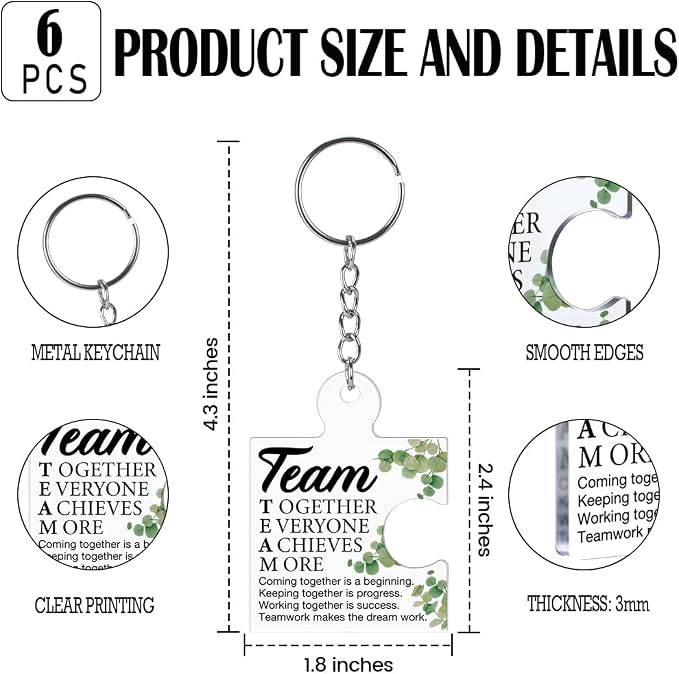 Team Appreciation Gifts Bulk Thank You Keychains for Coworkers | Gift Set for Employee, Staff, Teachers, Teamwork Puzzle Piece Keyring, Acrylic