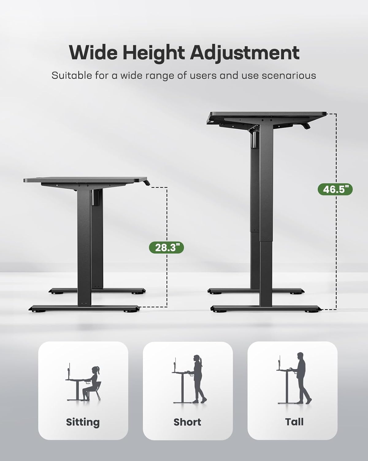Marsail Standing Desk Adjustable Height Stand up Home Office Desk,‎ 48x24 Inch Electric Standing Computer Desk, with 4 Memory Presets, Headphone Hook, Cable Organizer, Black