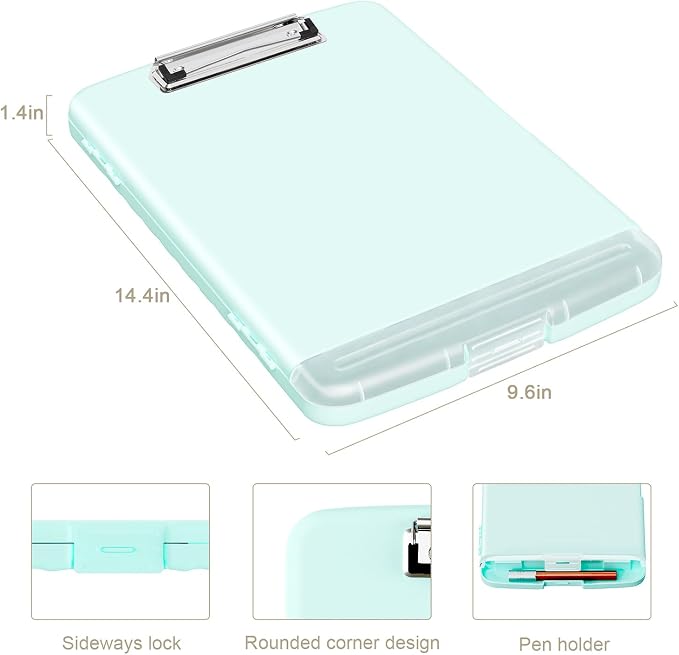 Piasoenc Clipboard with Storage, 8.5 x 11 Clip Board with Pen Holder, Blue | High Capacity, Heavy Duty Plastic Organization Box for A4 Legal Paper Folder, Folio & Side-Opening Nurses, Teachers, Student