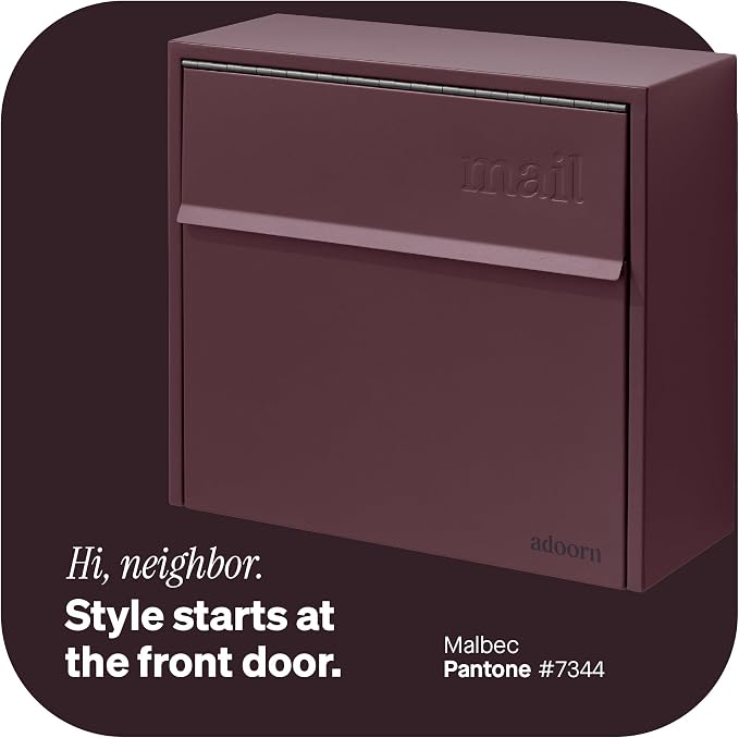 Adoorn Lockable Wall Mount Mailboxes for Outside - Small Anti-Theft Locking Mailbox for Letters - Weatherproof Construction - Durable Steel - 13.5" H x 15" L x 5.5" D - Malbec