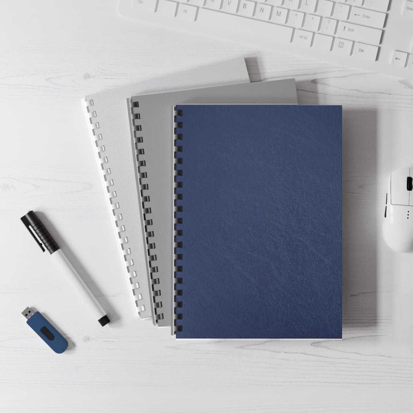 Binditek 50 Pack 16 Mil Leather-Textured Heavyduty Polycovers, Letter Size, Plastic Binding Presentation Back Covers, 8-1/2 x 11", Square Corners, Unpunched, Navy