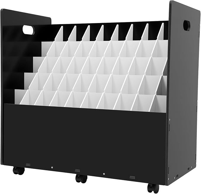 Blue Print Storage Organizer with Wheels, 50 Slots Mobile Blueprint Storage Rack Cart, Construction Plan Holder Roll Files Cart Map Poster Storage Cabinet for Office Home School, Black