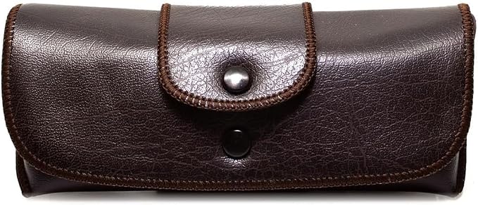 Calabria Double Snap Belt Loop Eyeglass Case PU Leather Brown 3Pack Old School Eye Glasses Pouch Semi-Hard Sunglass Holder