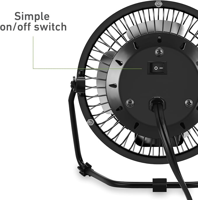 HOLMES 4" Mini High-Velocity Personal Desk Fan, 4 Blades, Adjustable 360° Head Tilt, Durable Metal Construction, Single Speed, Ideal for Home, Dorm Rooms, Bedrooms, or Offices, Black