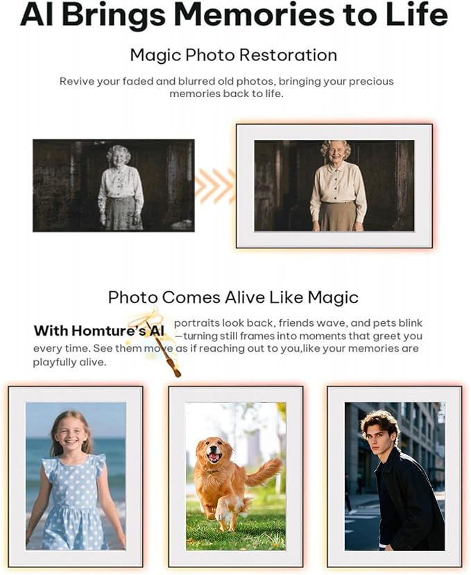 AI Magic Frame 10.1"-WiFi Digital Picture Frame with 64GB,1920 x 1200 IPS FHD Touchscreen,Motion Sensor,Dynamic AI Photo,Unlimited Cloud Storage, Gifts for Birthday/Family/Home Decor