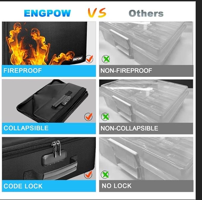 ENGPOW Fireproof Photo Storage Box with 16 Inner 4" x 6" Photo Cases(Multi-Colored), Photo Organizer with Lock, Collapsible Portable Photo Safe Containers with Handle for Photos, Picture, Craft