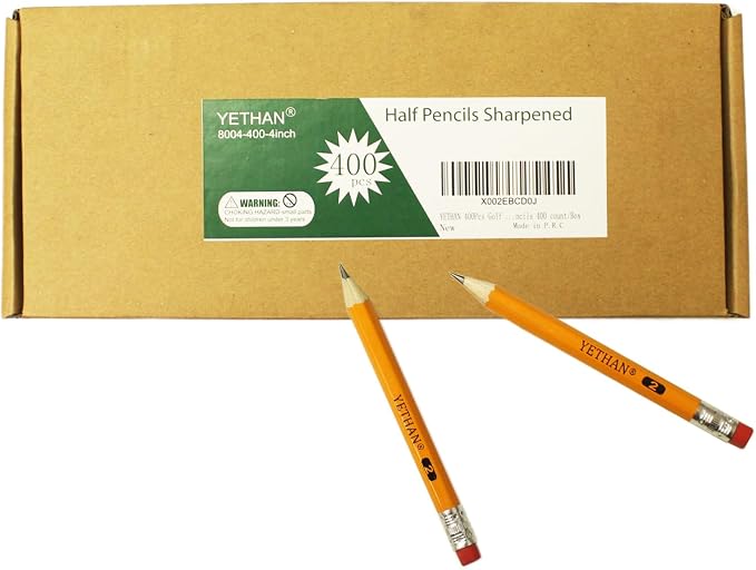 Golf Pencils with Eraser Tops, 400 Count, 4" | Pre-Sharpened, #2 HB Half Pencils, Hexagon Mini Pencil Bulk, For Classroom, Office, Home, Casino