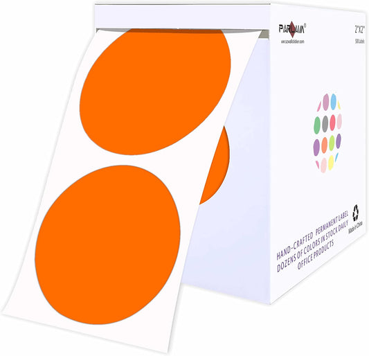 PARLAIM 2" Orange Round Color-Code Circle Dot Labels on a Roll, 500 Stickers, 2 inch Diameter for Inventory Garage Sale Office School