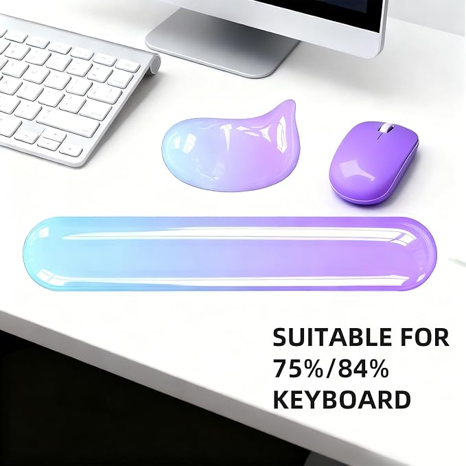 Gel Wrist Rest Set for Computer Keyboard and Mouse, 2-Pack (Purple) | Ergonomic Silicone Wrist Support for Typing Fatigue Relief, Non-Slip Cooling Computer Wrist Rest Pad for Office, Gaming