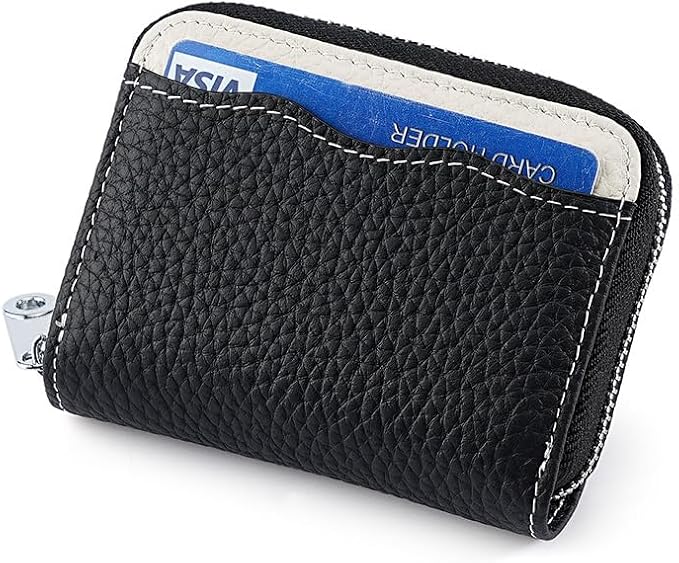 Linno RFID 20 Slots Credit Card Holder Genuine Leather Small Wallet for Women or Men with Zipper (New Purple)