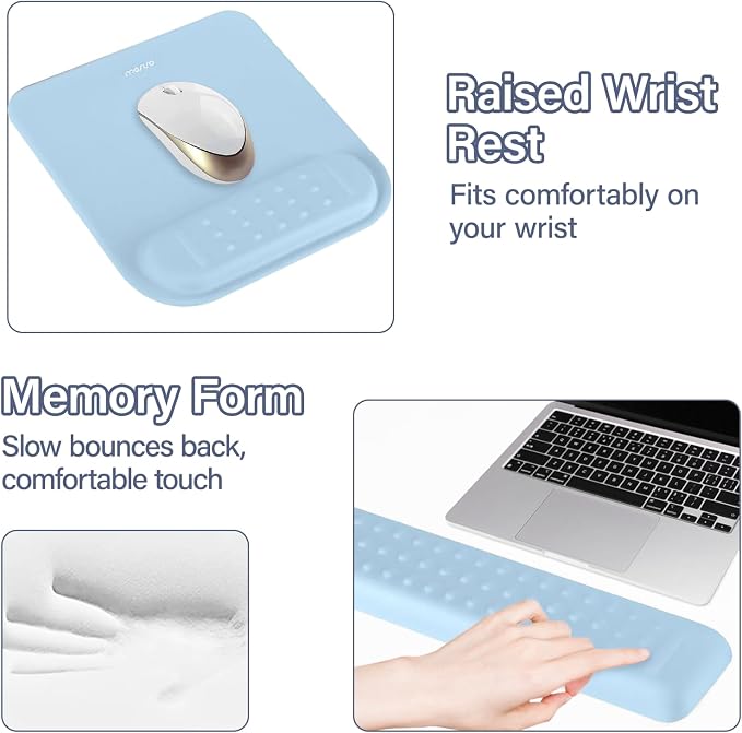 MOSISO Keyboard Stand&Wrist Rest Support for Keyboard &Mouse Pad Set | Ergonomic Massage Wrist Rest Set, Easy Typing Working Acrylic Clear Stand for Office Home, Air Blue