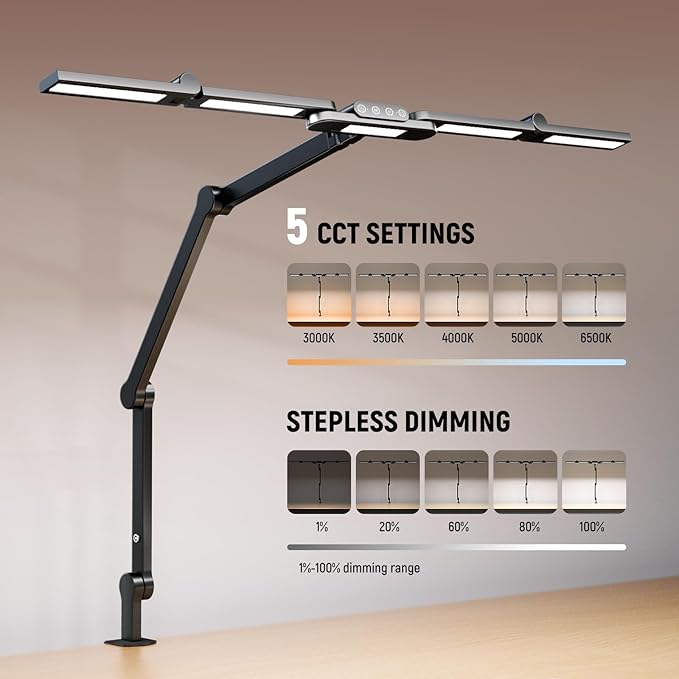 NEEWER Basics 32.5" Clip On Desktop LED Light for Home Office, 23W LED Dimmable Architect Lamp with Table Desk Clamp, 5 Light Bars, Computer Drafting Video Conference Atmosphere Lighting, DL01